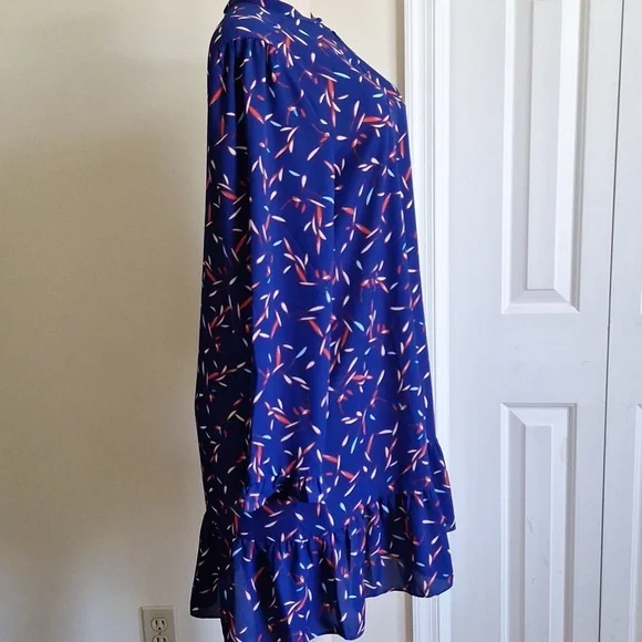 Banana Republic Ruffle-Hem Swing Shift Blue Long Sleeve Dress Size M - Picture 3 of 9